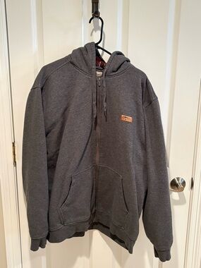 L.L. Bean Gray Zip-Up Hooded Sweatshirt with Plaid Lining